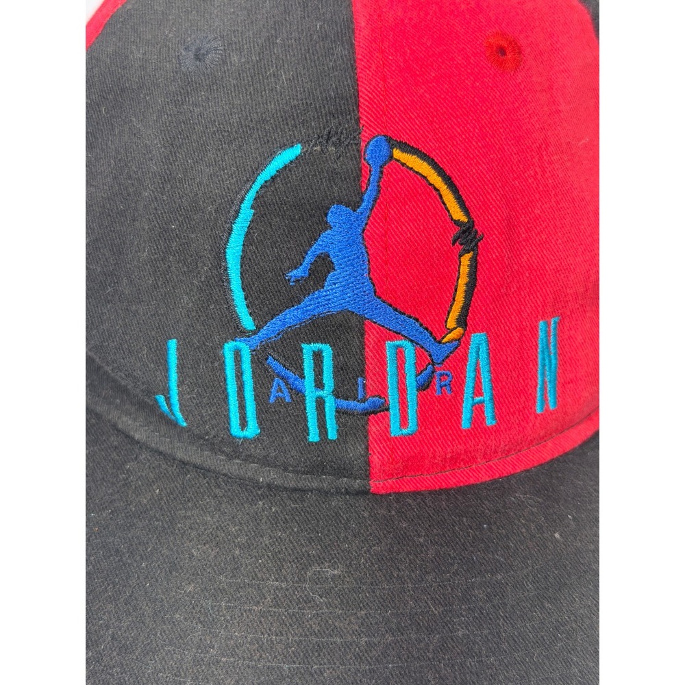 Vintage Nike Air Jordan Snapback Hat Red Black Split Jumpman 90s Cap S3-08-11 - Picture 2 of 8